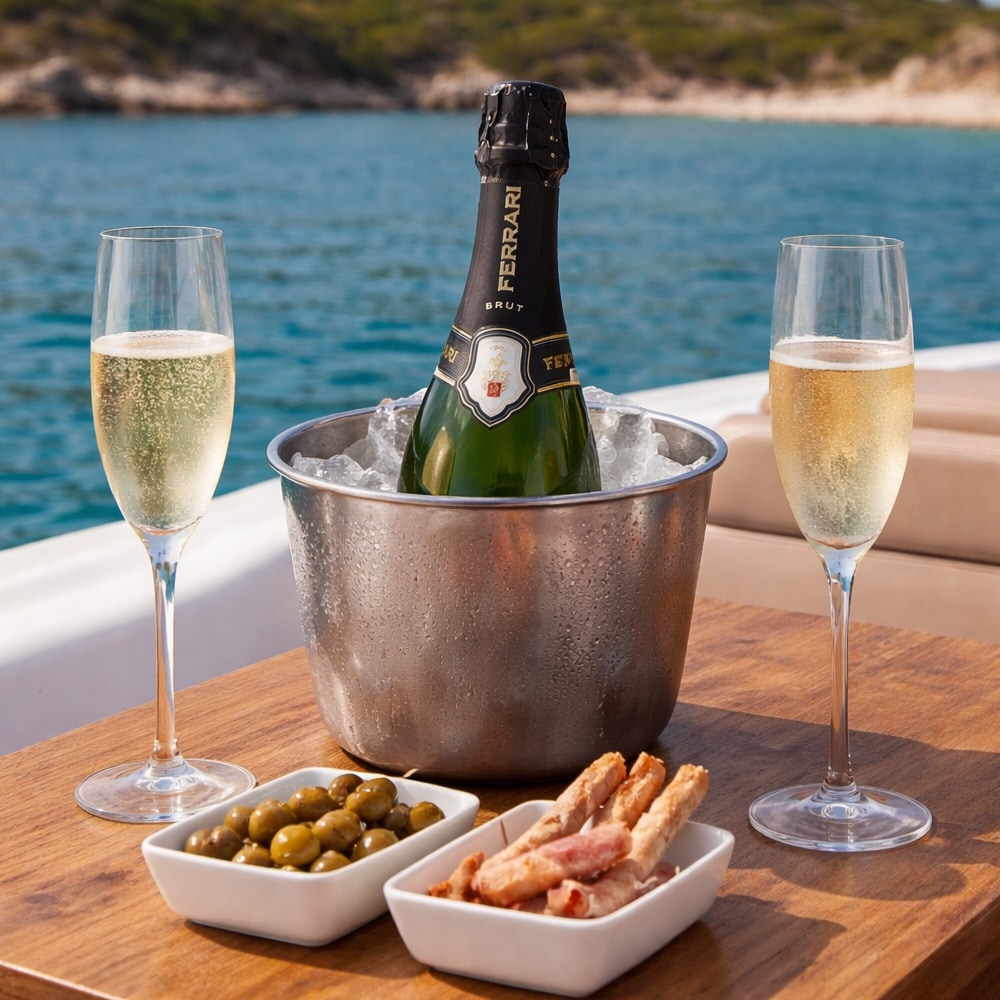 spumante aperitivo tramonto gommone sardegna